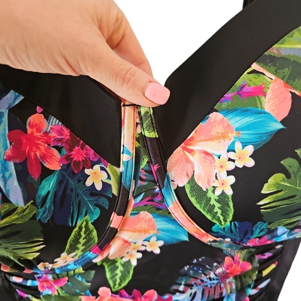 Swimsuits for All sz 34 floral tropical print 5X one piece swimsuit black SW76 - Picture 6 of 12